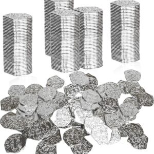 100 PCS Silver Plastic Play Treasure Coins for Pirate Party – St. Patrick’s Fake Kids Toy Tokens – Irregular Silver