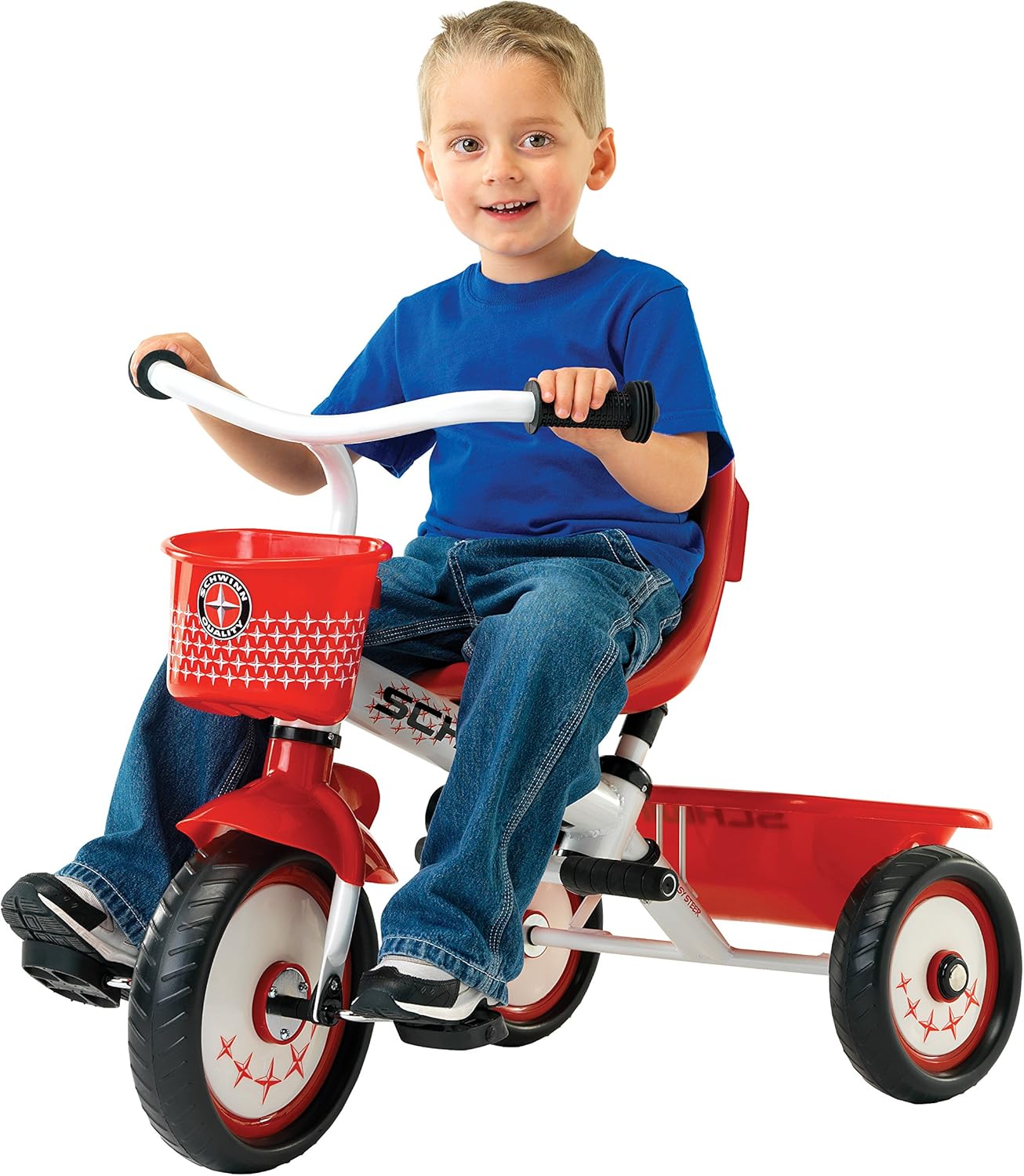 Schwinn Easy Steer Bike for Toddler, Kids Tricycle with Removable Push handle, Steel Trike Frame, Boys and Girls Ages 2-4 Year Old, Red/White, 8" - Image 4