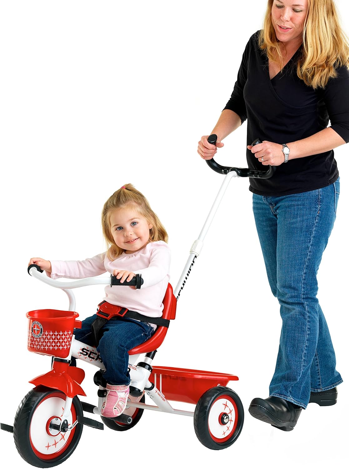 Schwinn Easy Steer Bike for Toddler, Kids Tricycle with Removable Push handle, Steel Trike Frame, Boys and Girls Ages 2-4 Year Old, Red/White, 8" - Image 5