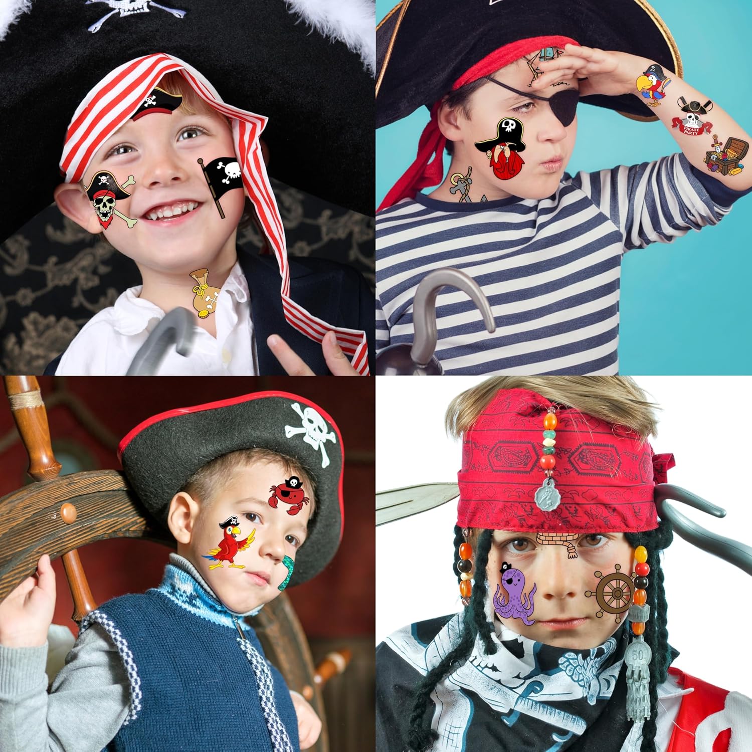 96PCS Pirate Pre-Cut Temporary Tattoos - Cute Pirate Ship, Mermaid, and Treasure Designs - Party Favors, Birthday Supplies, Classroom Rewards & Halloween Gifts - Image 4