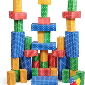 NATIONAL GEOGRAPHIC Kids Jumbo Cardboard Building Blocks – 40 Heavy-Duty Bricks in 3 Sizes, Build & Learn with Game Spinner & Activity Cards for Kids 3+, Indoor Play Construction Toy for STEM Learning