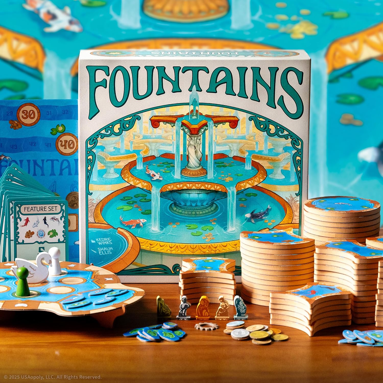 Fountains Board Game, Competitive Tile-Laying Strategy Game, Stunning Art Nouveau Aesthetic, 1-5 Players, Unique 3D Stacking & Drafting, Family & Gamer-Friendly, Ages 10+, 30-45+ Min Play Time - Image 2