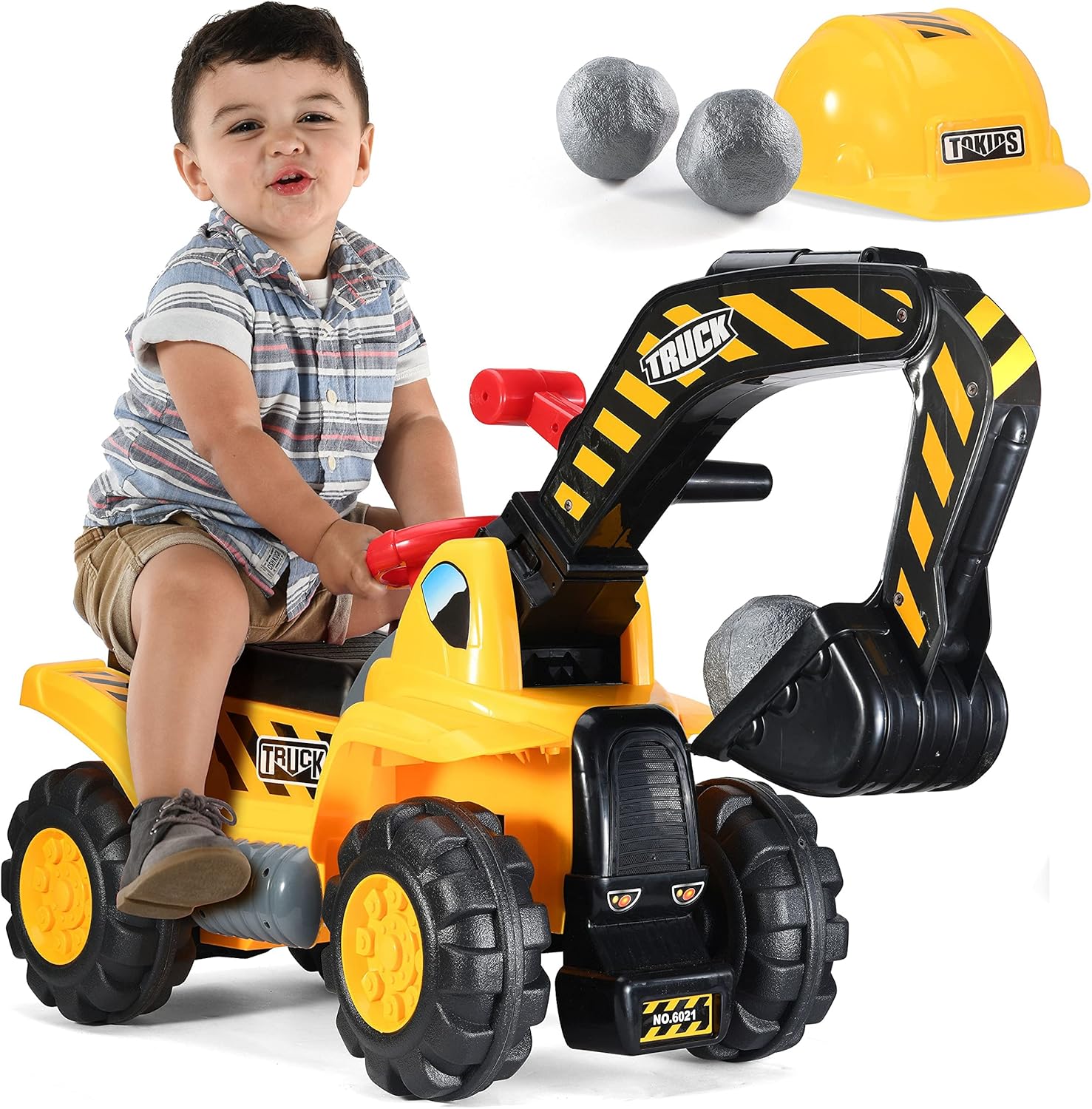 Play22 Toy Tractors for Kids Ride On Excavator - Music Sounds Digger Scooter Bulldozer Includes Helmet with Rocks - Pretend Play - Toddler Construction Truck - Image 8