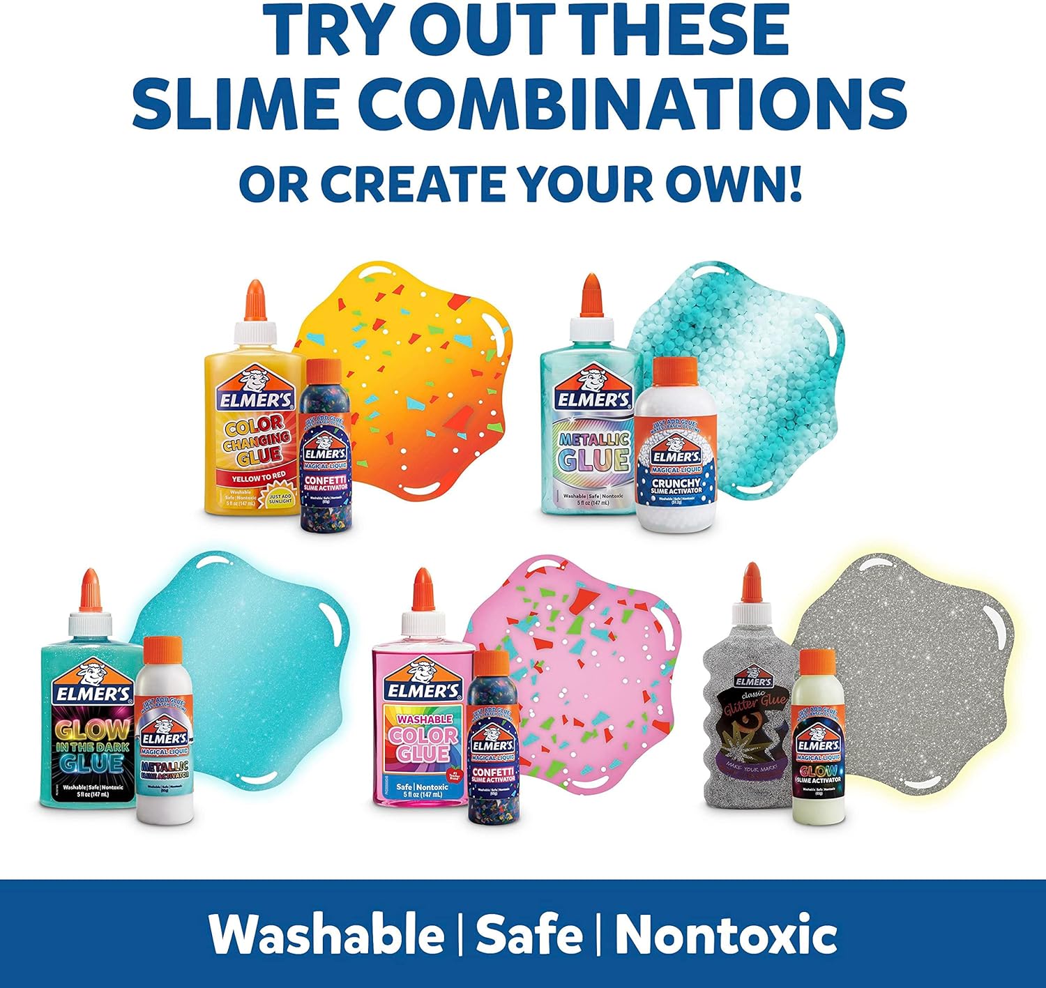 Elmer's Celebration Slime Kit, Complete Slime Supplies, Includes Assorted Magical Liquid Slime Activators and Liquid Glues, 10 Count - Kids Activity, Creative Fun, Arts & Crafts - Image 3