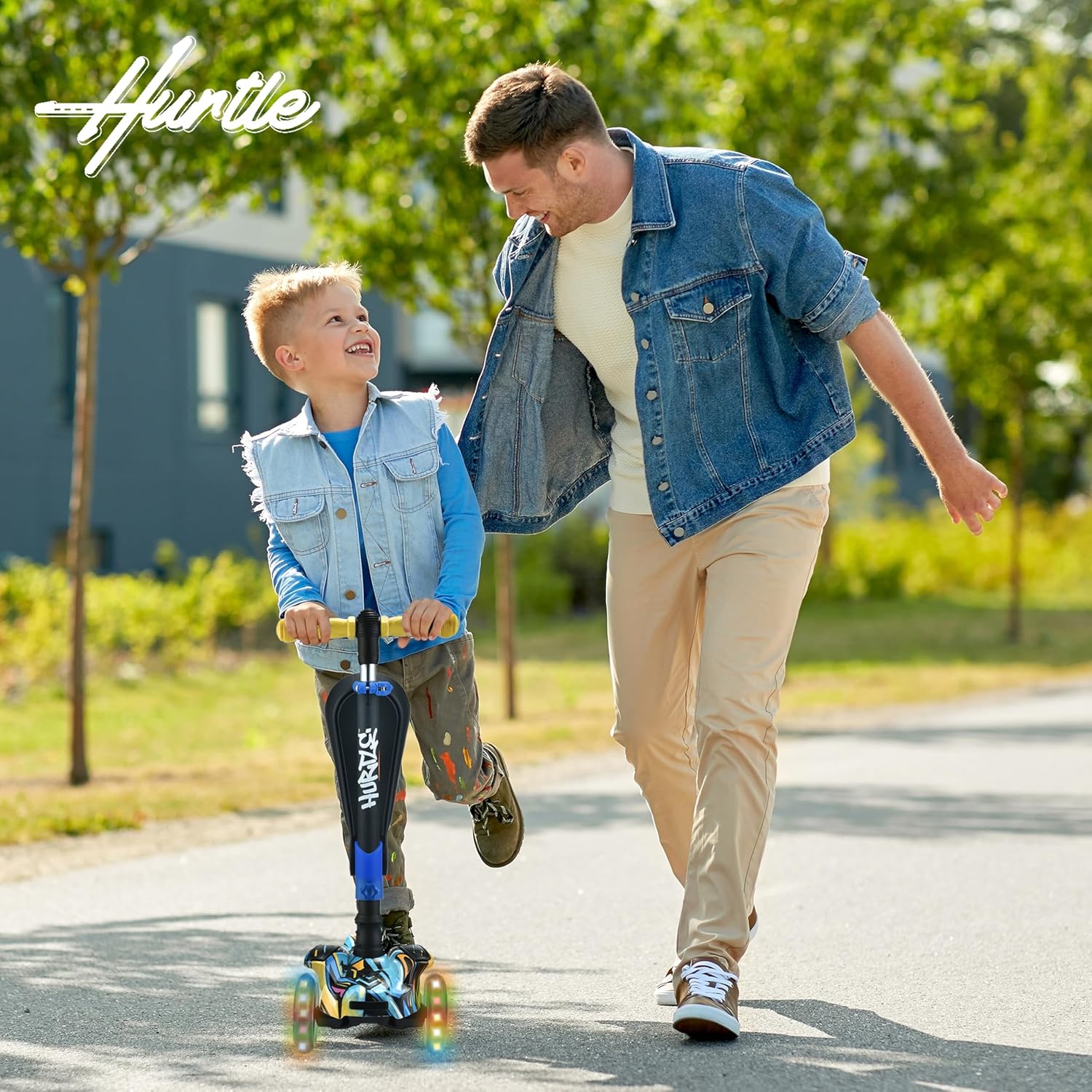 Hurtle 3-Wheeled Scooter for Kids - Wheel LED Lights, Adjustable Lean-to-Steer Handlebar, and Foldable Seat - Sit or Stand Ride with Brake for Boys and Girls Ages 1-14 Years Old - Image 7