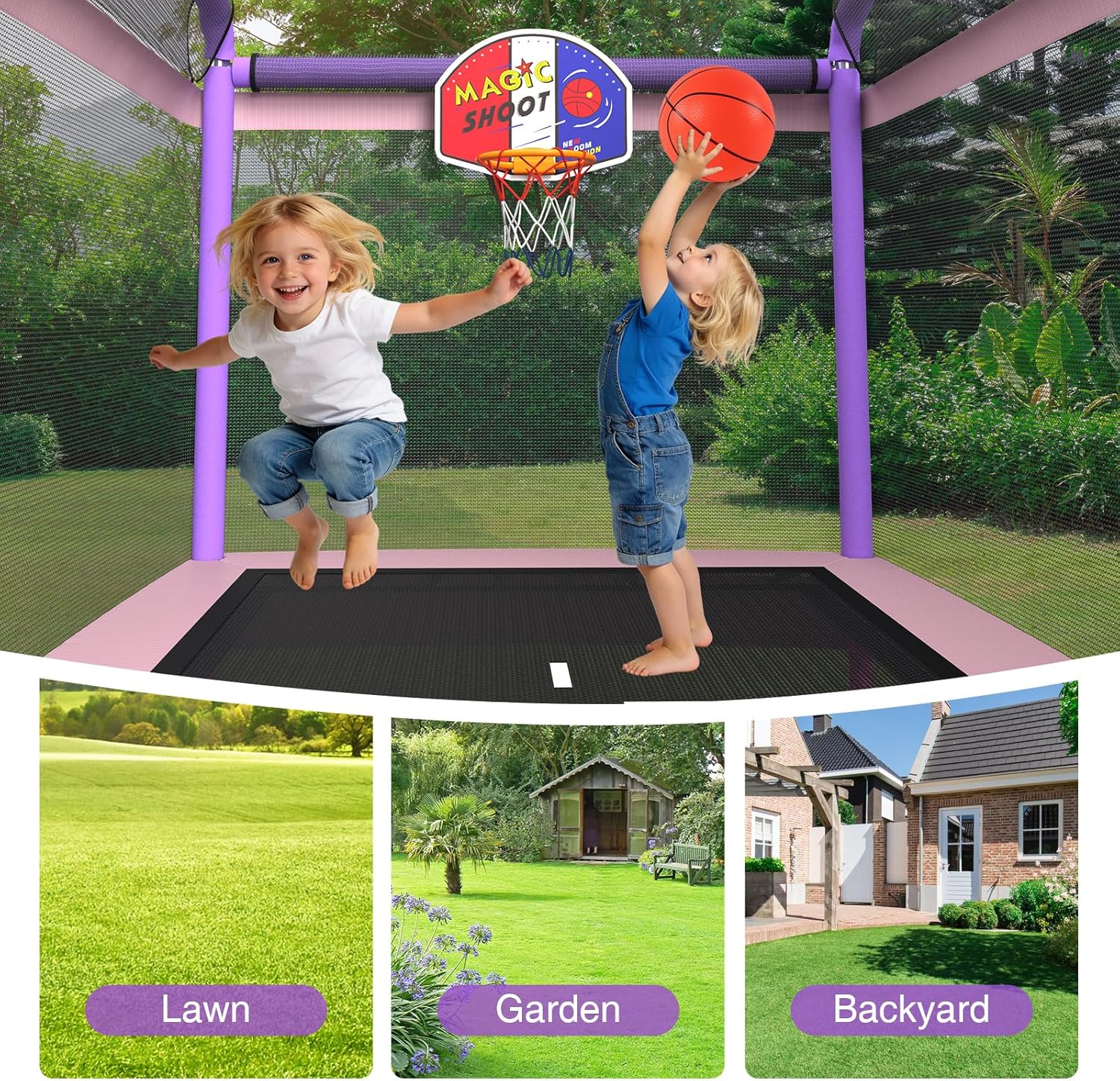 LANGXUN 6FT Rectangle Trampoline for Kids, 5-in-1 Toddler Trampoline, ASTM Approved Indoor Outdoor Mini Trampoline with Safety Enclosure Net Age 1-10 - Image 6