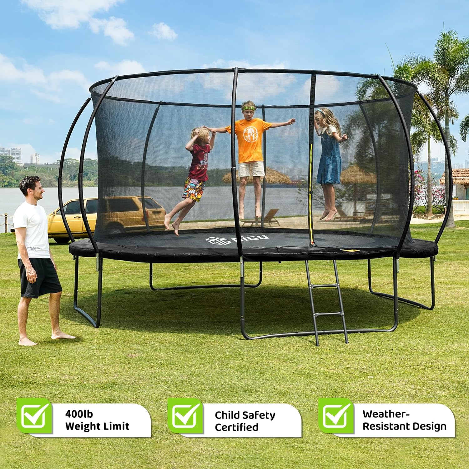 Gigu 10FT 12FT 14FT 15FT 16FT Recreational Trampolines with Enclosure Net and Ladder and Anti-Rust Coating, ASTM Approved Trampoline Outdoor for Kids and Adults Outdoor Yard Trampolines - Image 2