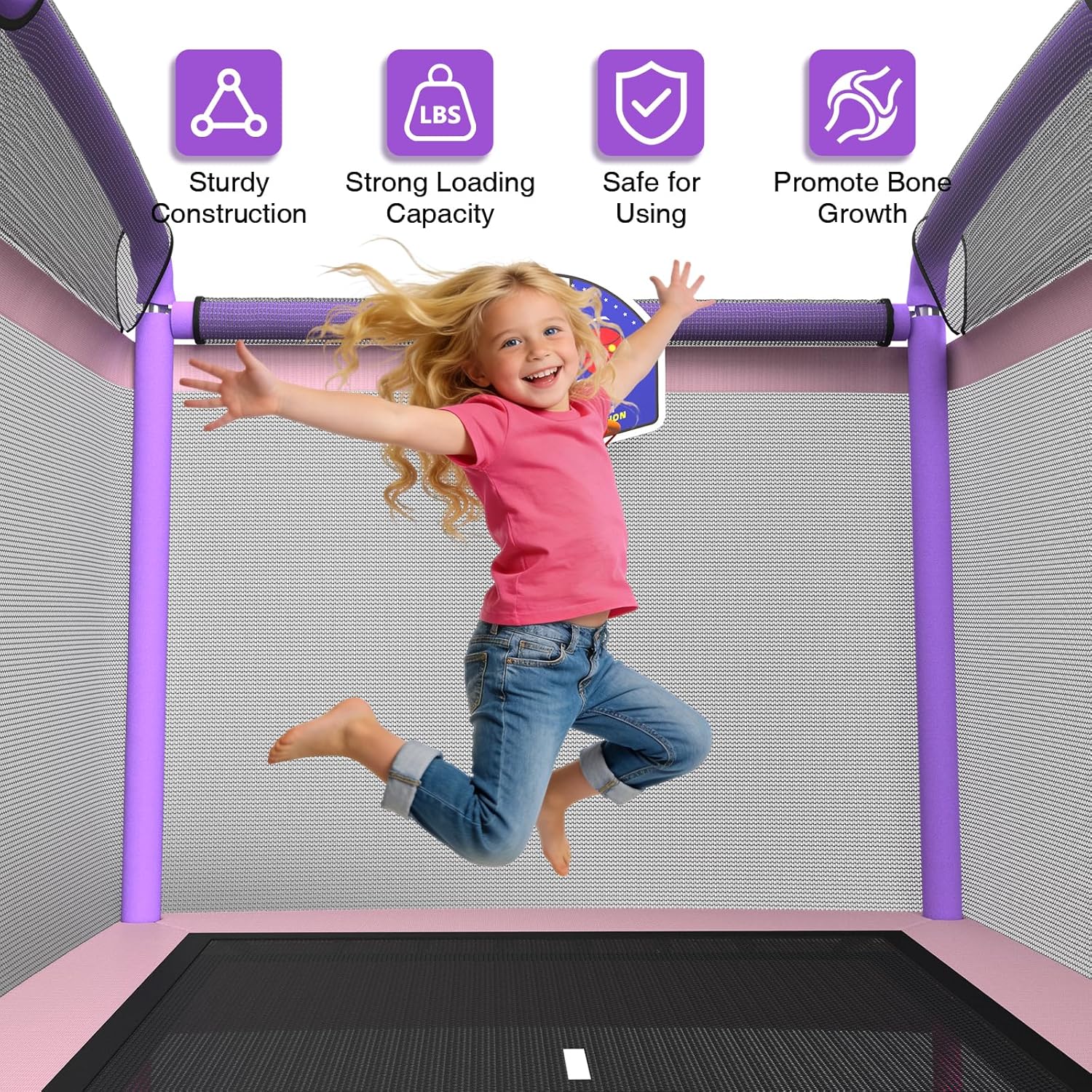 LANGXUN 6FT Rectangle Trampoline for Kids, 5-in-1 Toddler Trampoline, ASTM Approved Indoor Outdoor Mini Trampoline with Safety Enclosure Net Age 1-10 - Image 4