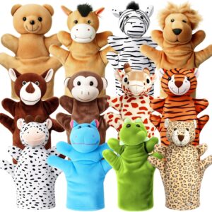 Hand Puppets for Kids, 12 Pcs Animals Plush Puppets Set for Toddlers, Small Stuffed Animals Bulk Pretend Play Plush Toys, Show Theater Graduation Gifts Classroom Reward Carnival Prizes for Girls Boys