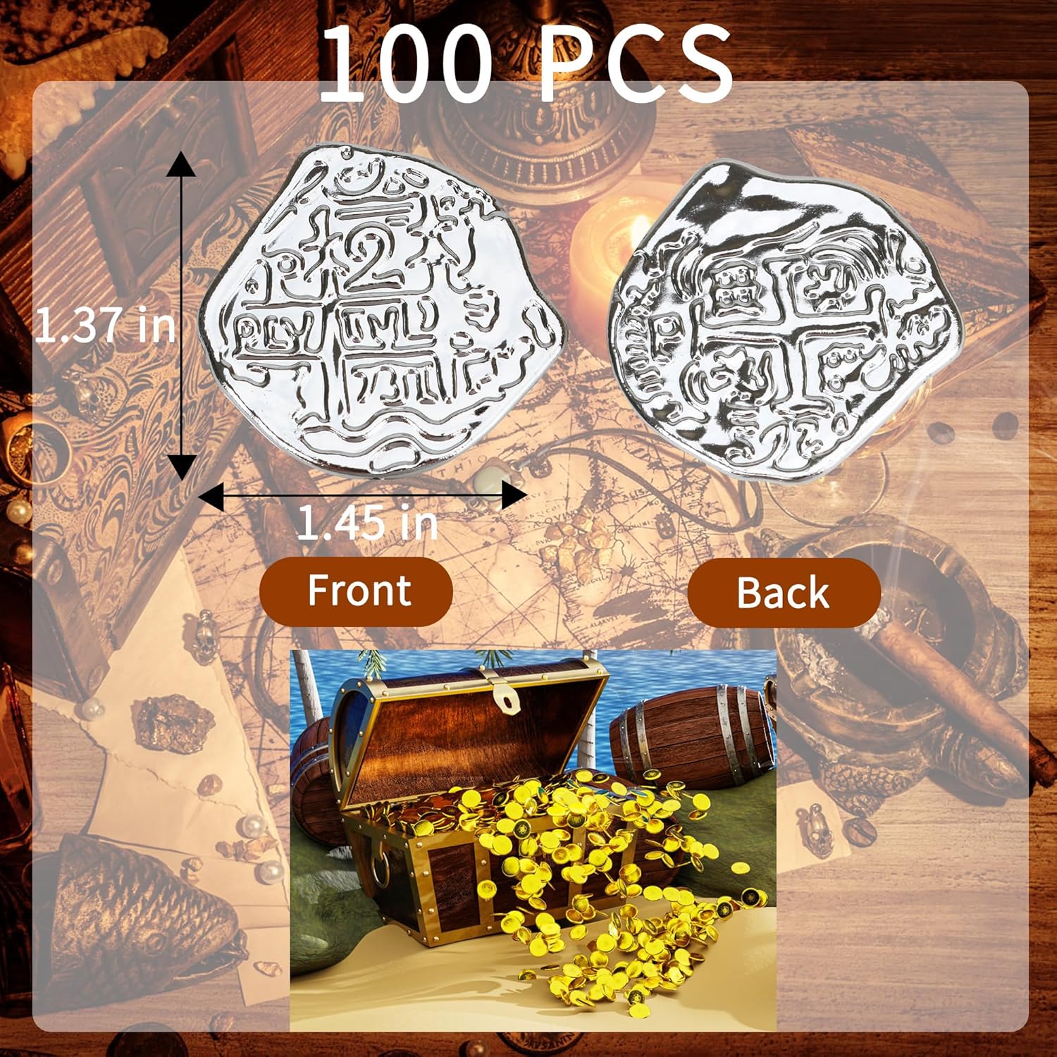 100 PCS Silver Plastic Play Treasure Coins for Pirate Party - St. Patrick's Fake Kids Toy Tokens - Irregular Silver - Image 2