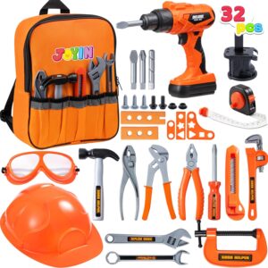 JOYIN 32PCS Kids Tool Set, Toddler Tool Toys with Construction Backpack Costume & Electronic Toy Drill for Boy Girl, Birthday Gift for Toddler Boys Age 3 4 5 6
