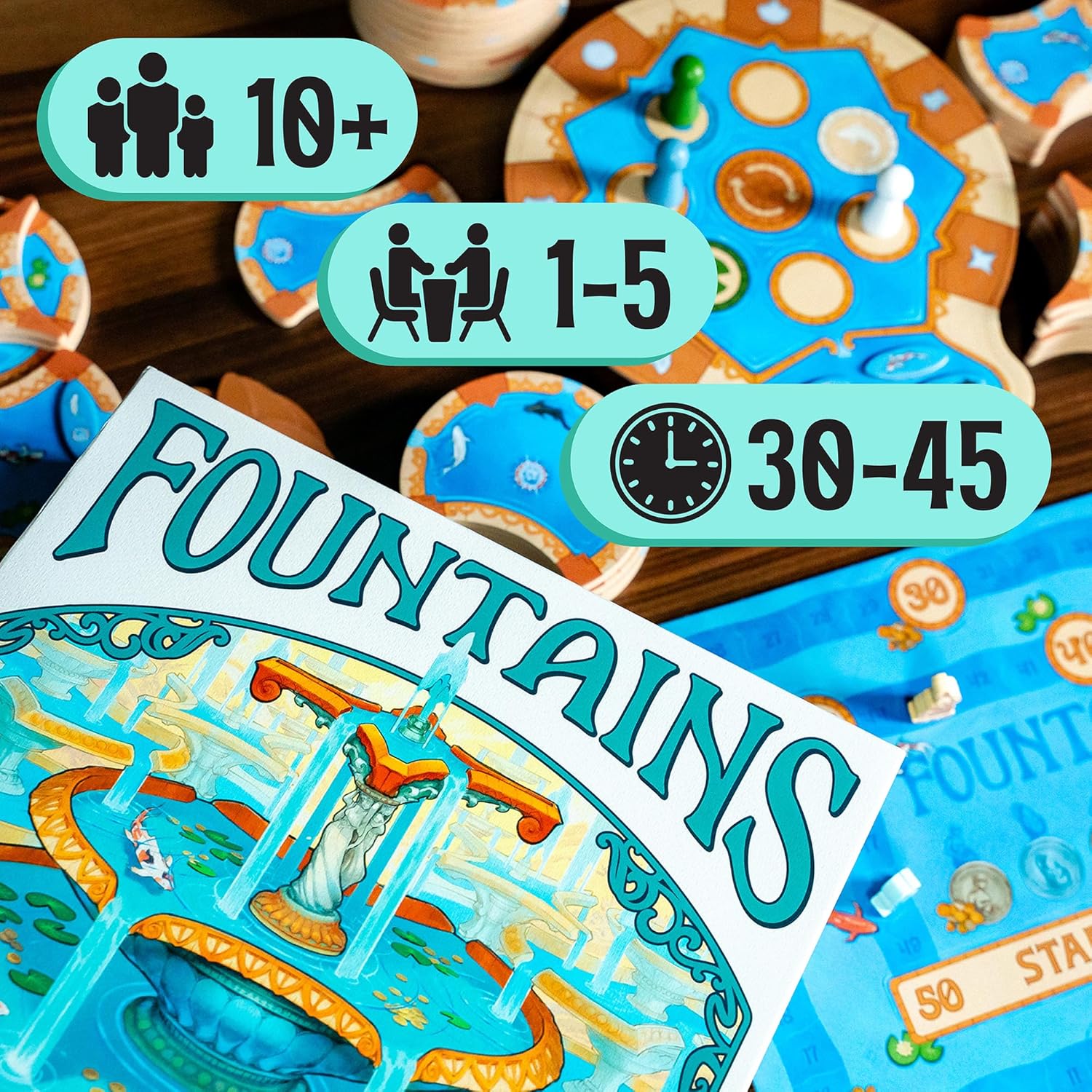Fountains Board Game, Competitive Tile-Laying Strategy Game, Stunning Art Nouveau Aesthetic, 1-5 Players, Unique 3D Stacking & Drafting, Family & Gamer-Friendly, Ages 10+, 30-45+ Min Play Time - Image 10