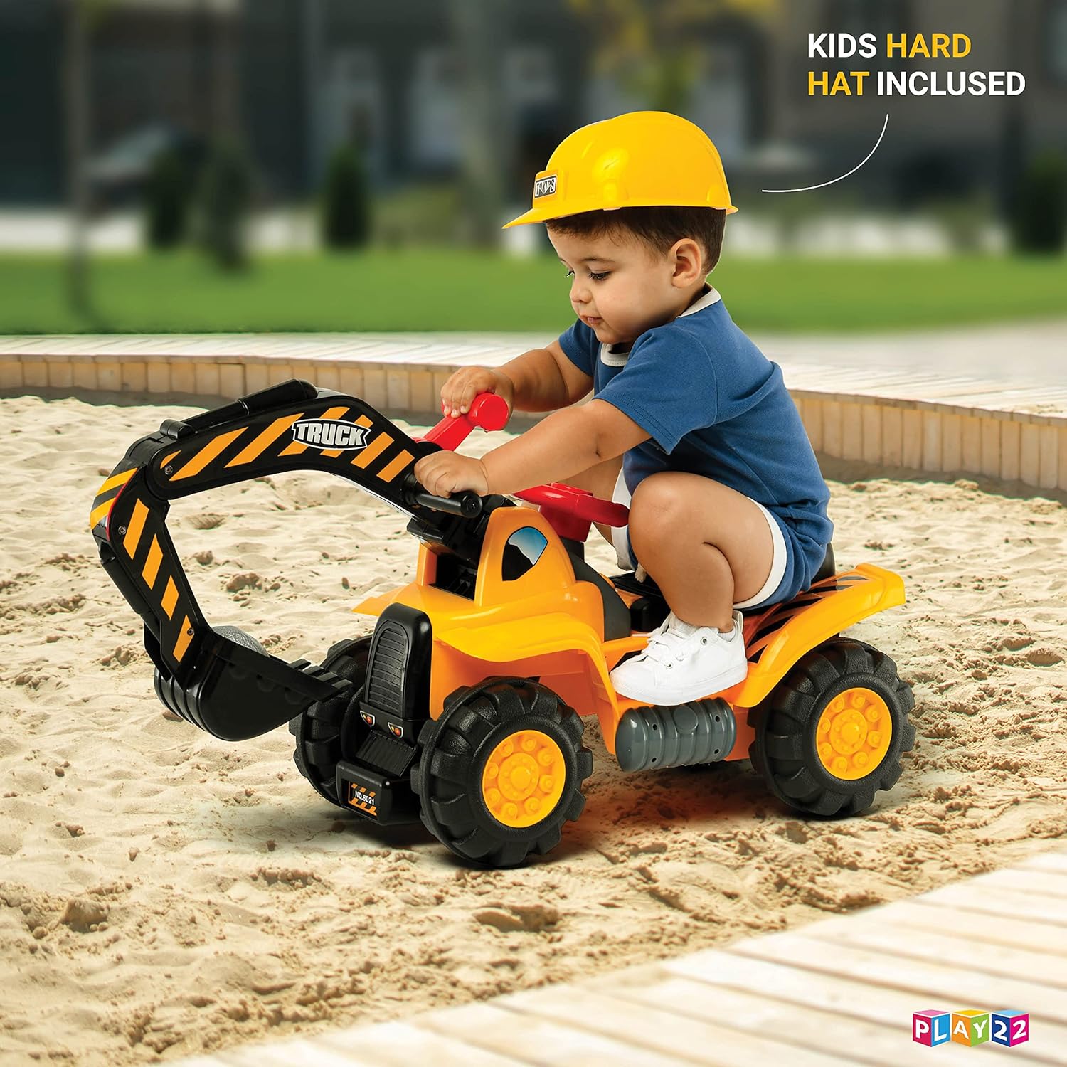 Play22 Toy Tractors for Kids Ride On Excavator - Music Sounds Digger Scooter Bulldozer Includes Helmet with Rocks - Pretend Play - Toddler Construction Truck - Image 5