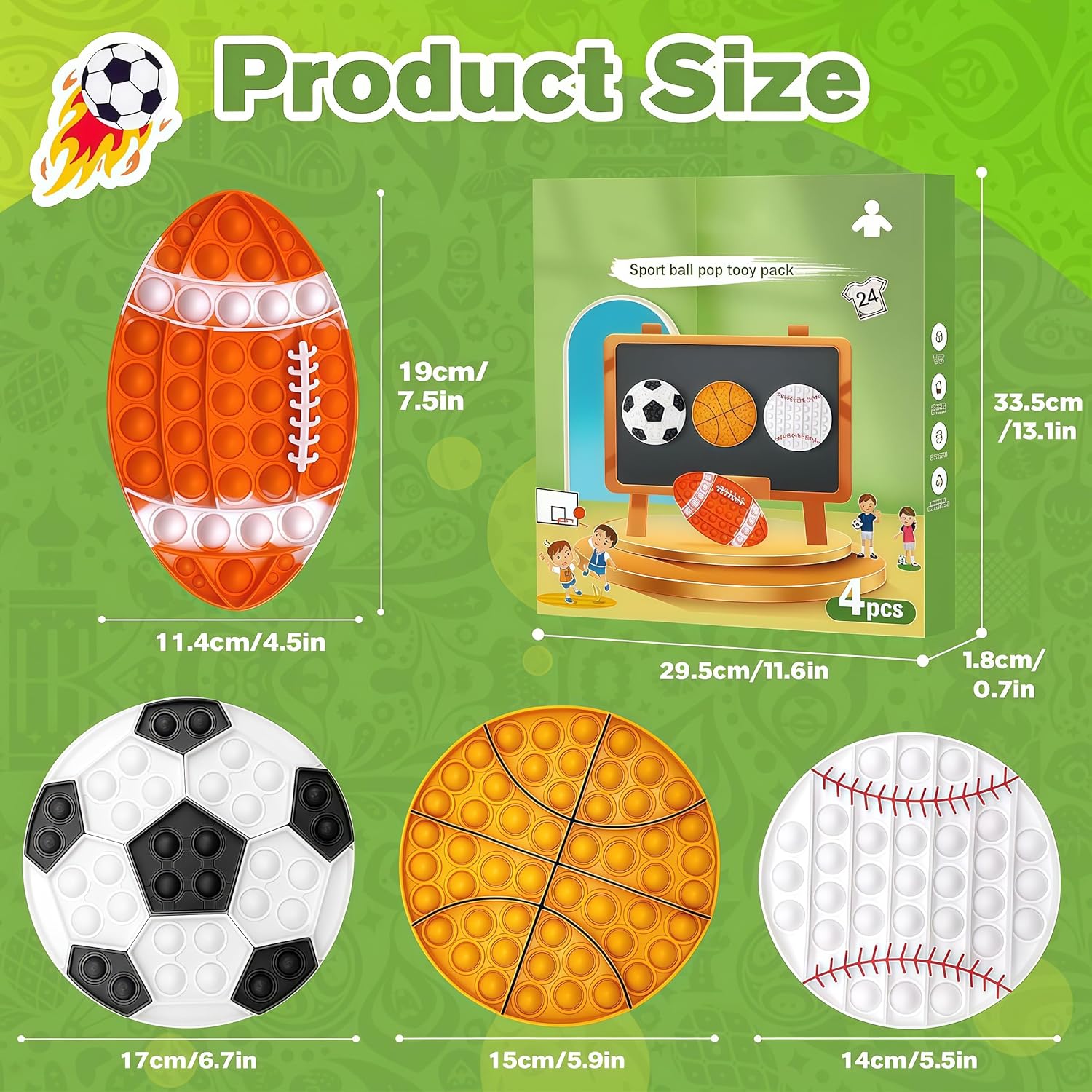 4 Pcs Fidget Toys, Sports Push Bubble Pop Fidget Sensory Toy Football Basketball Baseball Rugby, Squeeze Toys Set for ADHD Autism Stress Relief Toy Gift - Image 2