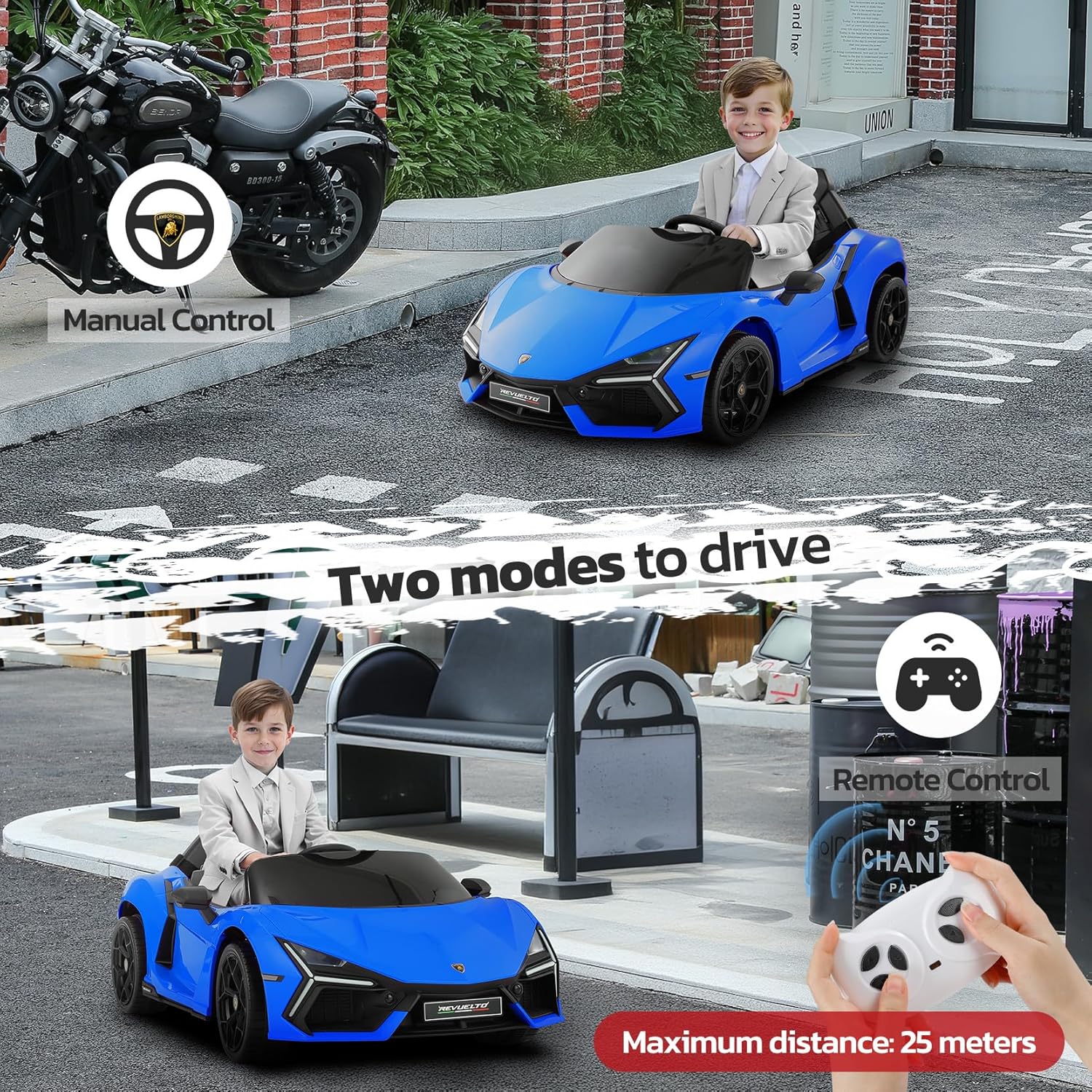 ELEMARA Lamborghini Ride On Car with Scissor Door, Electric Vehicle for Kids with Remote Control,Kid Cars to Drive with MP3 Player, Bluetooth, LED Light and Wide Seat, Navy Blue - Image 5