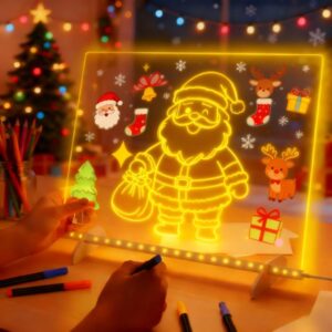 Led Note Board with Colors,Led Light Up Acrylic Message Board,Led Note Board with 4 Modes 7 Color Pens,Light Up Dry Erase Board Stand Drawing Board for Office School Home(C.13.8inch X 9.8 Inch)
