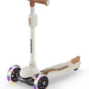 Kick Scooter for Kids Ages 2-14, 3 Wheel Scooter Adjustable Height Foldable Design, 3 LED Light Wheels, Rear Brake, Extra Wide Non-Slip Deck Kid Scooters for Boys and Girls