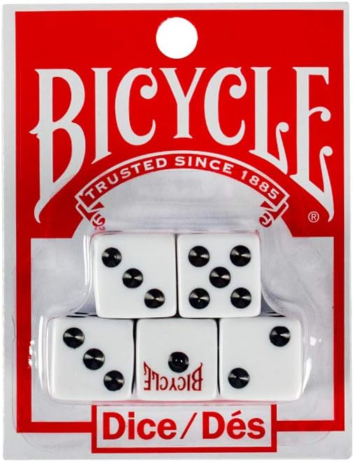 Bicycle 5x Dice Set, Six Sided D6 Dice, Standard Game Classic White and Black Die, 5 Count, 16 mm | lawn-game-equipment - Image 2