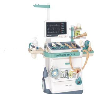 Serena & Jewel Kit for Kids 26 Accessories Pretend Medical Station Set Mobile Cart with Lights, Thermometer, Stethoscope, Role Play Educational Toys for Boys & Girl Kids (26PCS)