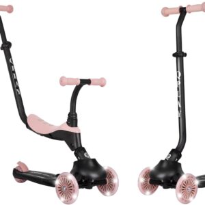 QPlay Toddler Scooter Ages 1 to 6 | Up to 110 Lbs | Kick Scooter with Adjustable Push Handle Height, Lights on Deck & 3 Wheels, Kids Ages 2 to 5 Boys & Girls Gifts (Violet)