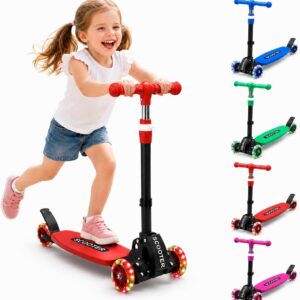 Kids Kick Scooter, Kick Scooter for Kids 2-7 Age, Light up 3 Wheels Kick Scooter, Heavy Duty Folding Lean-to-Steer Scooters with 3 Adjustable Handlebar for Boys Girls Blue