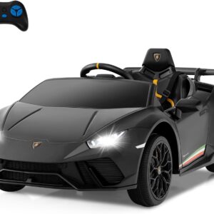 Licensed Lamborghini Huracan Ride on Car by INFANS, 12V Kids Electric Vehicle Battery Powered Toy with Remote Control, LED Lights, Spring Suspension, Bluetooth, MP3, Aged 3-8 Years (Black)