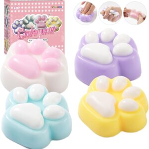 4Pcs Taba Stress Relief Squishy Toys Cat Paw, Cute Kawaii Paw Sensory Squeeze Toys, Handmade Ultra Soft Animal Squishies Toys, Party Favors Squishy Fidget Toys for Kids Adults