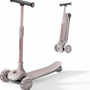 3 Wheel Scooter for Kids Ages 3-18, Up to 220 Lbs, Kids Scooter with Adjustable Lean-To-Steer Switch, Foldable, Lightweight, Wide Anti-Slip Deck, Adjustable Height Handlebar, Light-Up Wheels
