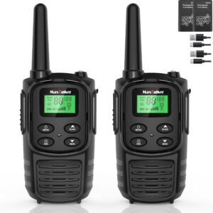 MaxTalker Walkie Talkies Long Range for Adult, MT10 Rechargeable Walkie Talkies FRS Two Way Radio, NOAA, 1200mAh Li-ion Battery USB-C Cable, LED Flashlight, VOX Walkie Talkie for Hiking Camping 2Pack