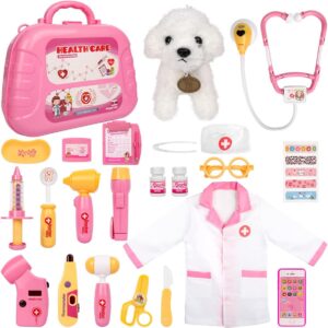 Meland Toy Doctor Kit for Girls – Pretend Play Doctor Set with Carrying Case,Stethoscope Toy & Dress Up Costume – Doctor Play Set for Girls Toddlers Ages 3 4 5 6 Year Old for Role Play Gift