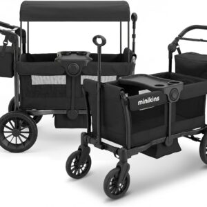 Wagon for Kids, 2-Seater Stroller Wagon with Removable Canopy, All Terrain Tires, Foldable, Adjustable Push & Pull Handle, Storage Bag, Black