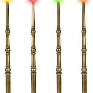 EnrichFun Light Up Magic Wand with Sounds & 4 Color Lights – 4PCS Illuminating Wizard Witch Toy Wands for Kids – Cosplay Birthday Party Favors, Golden