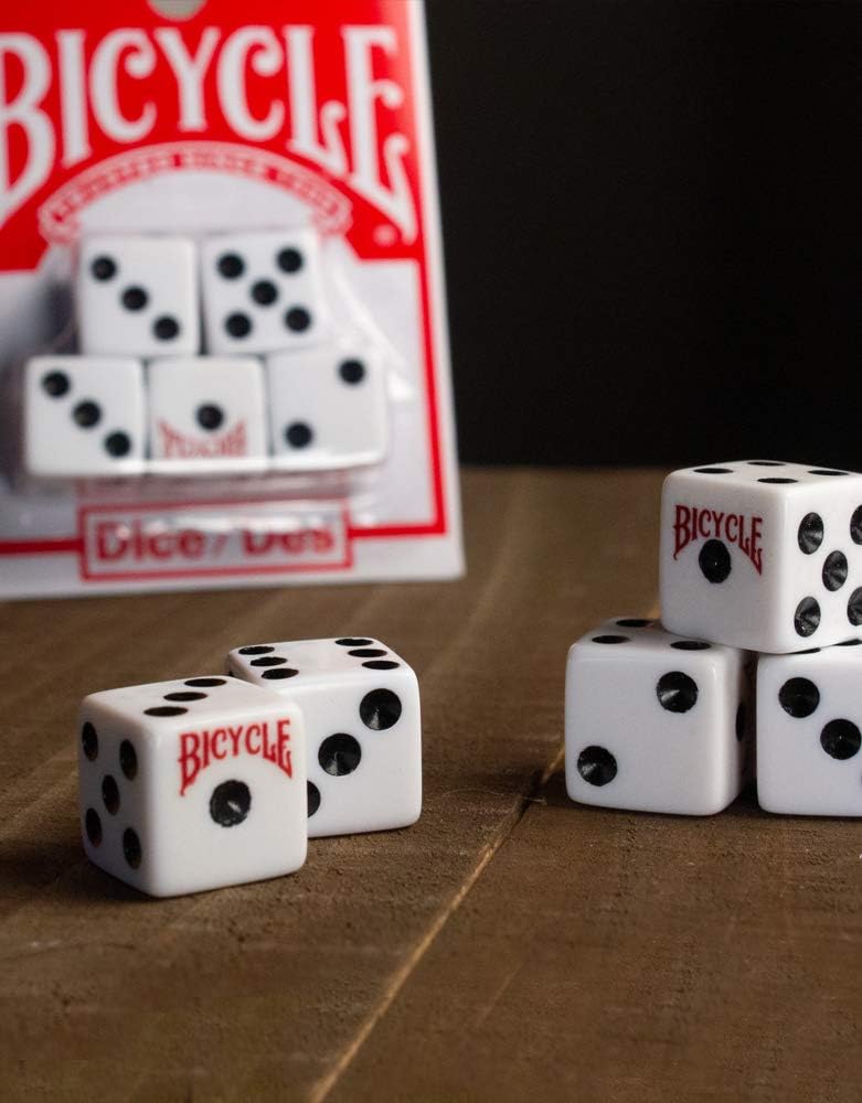 Bicycle 5x Dice Set, Six Sided D6 Dice, Standard Game Classic White and Black Die, 5 Count, 16 mm | lawn-game-equipment - Image 7