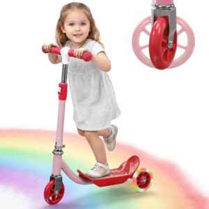 Kick Scooters for Kids 3-5 5-7 Years Age – Handlebars Flexible Steer,Height Adjustable,Stable Light Up Three Wheeled Toddler Scooter for Boy & Girl,Indoor Outdoor Kid Child Toy Gift