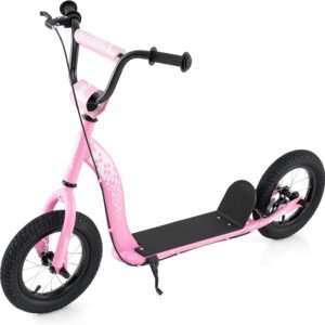 GYMAX Scooter, Kick Scooter for Adults, Teens, Kids with Adjustable Handlebar, 12” Inflatable Wheels, Front Caliper Brake & Non-Slip Deck, Heavy Duty Off-Road Scooter
