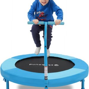 SkyBound 36 Inch Indoor Trampoline for Kids – Kids Trampoline Indoor with Handle – Toddler Trampoline with Upgraded 2.0mm Steel Pipe and Handlebar – Mini Indoor Trampoline for Kids Age 3 and Above