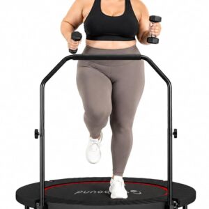 SkyBound Rebounder Trampoline for Adults – Indoor Mini Trampoline with Bar, Fitness Rebounder with 3 Adjustable Foam Handles, Exercise Trampoline for Adults Indoor/Garden Workout