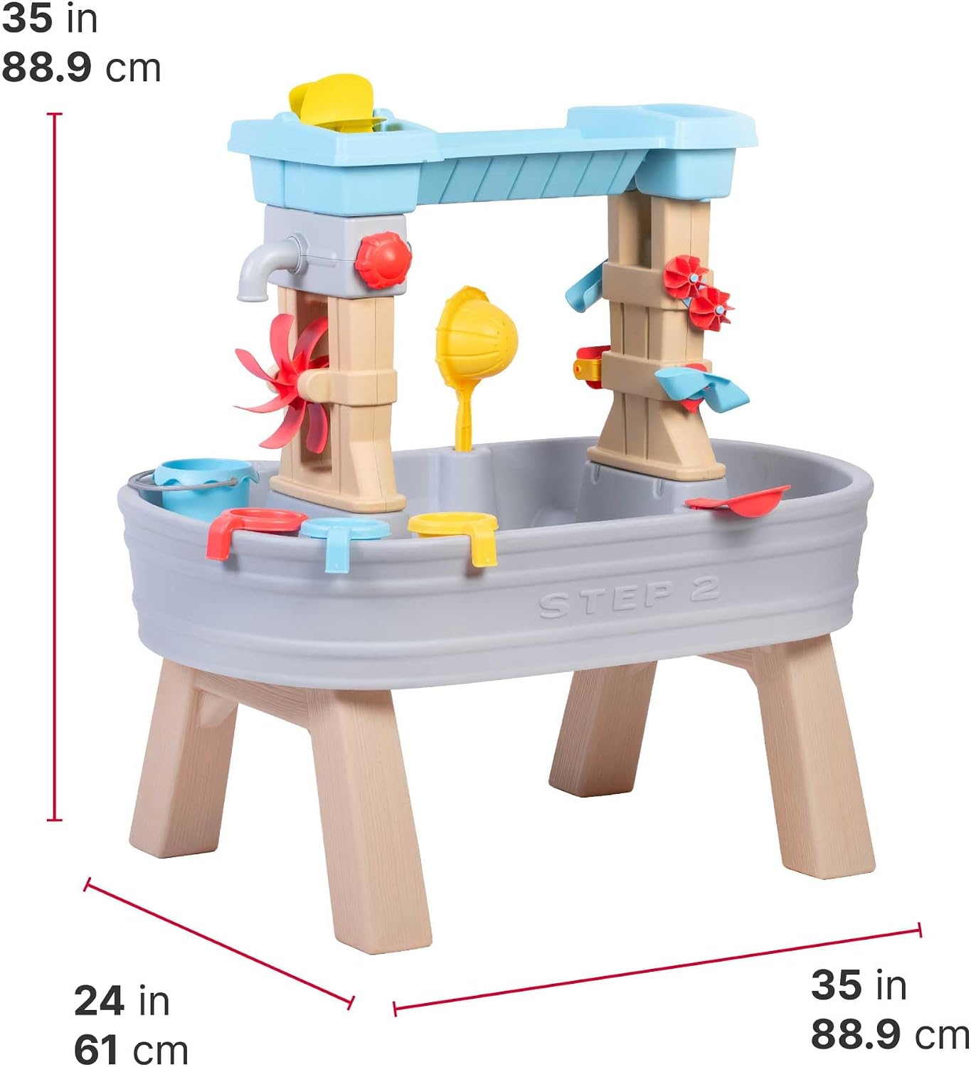 Step2 Rain Showers & Flow Kids Water Table, Outdoor Toddler Activity Table, 15-Piece Accessory Set, Ages 1.5+ Years Old, Multicolor (Gray, Blue, Red) - Image 8