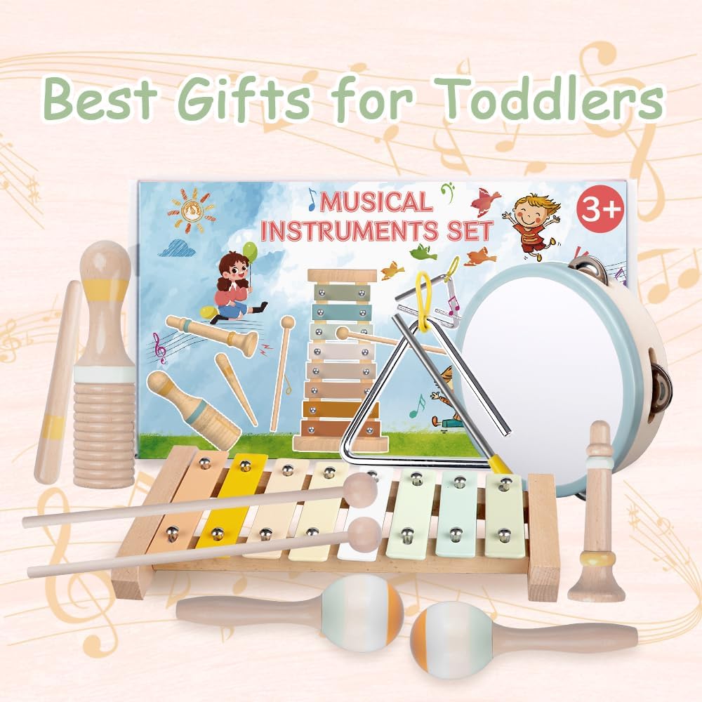 Baby Musical Instruments-Montessori Wooden Toys for Toddlers,Neutral Colors Percussion Instruments Set with Modern Boho Xylophone for Kids Preschool Educational (Neutral) - Image 6