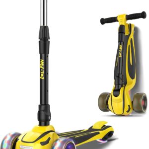 LOL-FUN Toddler Scooter for Kids Ages 3-12 Years Old Boy Girl with 3 Wheel LED Lights, Extra-Wide Childrens Foldable Kick Scooter Kids Ages 3-5 with 4 Adjustable Height and Lean-to-Steer
