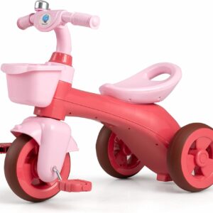 HONEY JOY Tricycle, Kids Trike 3 Wheel Bike with Ergonomic Seat, Front & Rear Storage Basket, Bell, Tricycle for 3-5 Years Old, Toddler Baby Tricycle, Birthday Gift for Preschool Boys Girls (Pink)