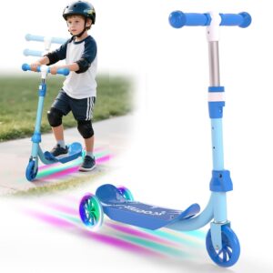 Kids Scooter Ages 3-7, 3 Wheel Scooter with LED Light Up Wheels, Safer Steering & Adjustable Handlebar, Wide Anti-Slip Deck, Heavy Duty Metal Kick Scooter for Boys Girls Toy Gift, Up to 110 lbs