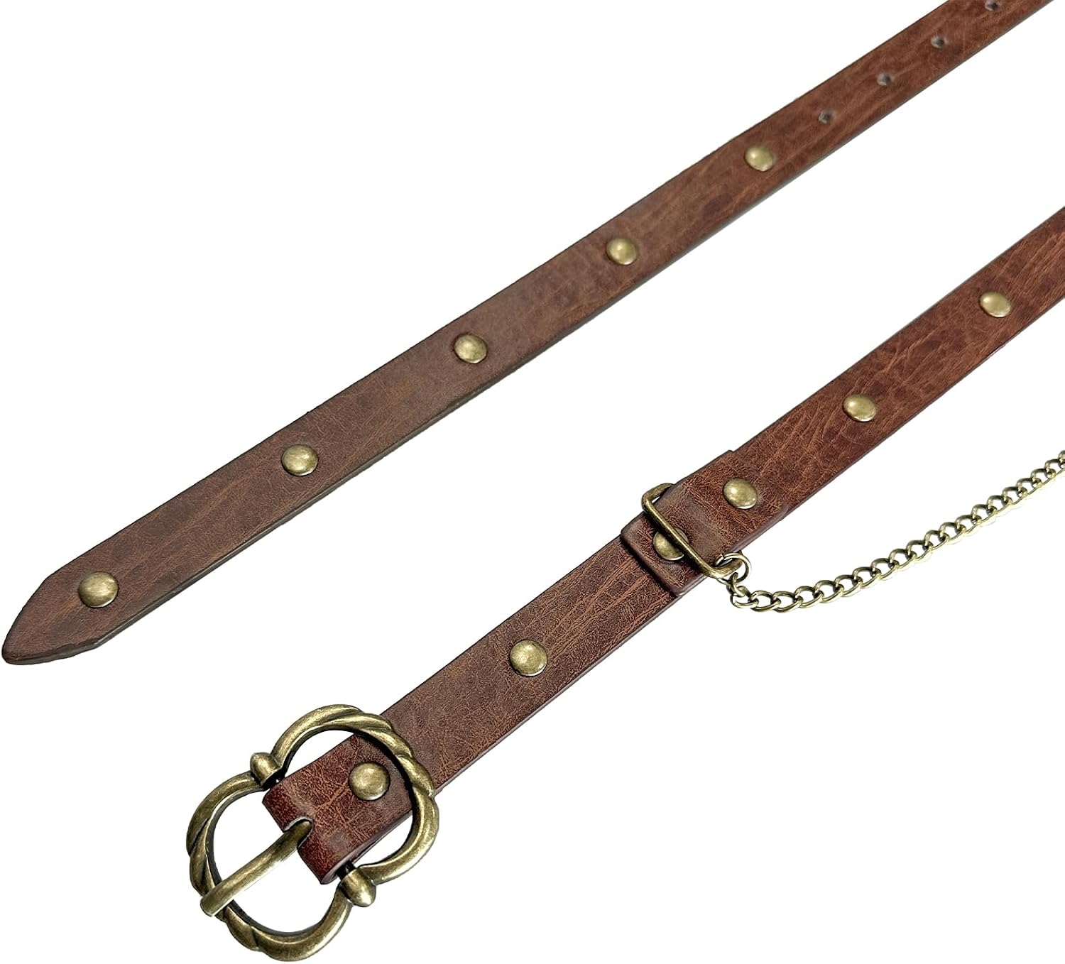 HiiFeuer Medieval DIY Faux Leather Metal Chain Belt, Vintage Adjustable Thin Belt For Women, Retro Skinny Belt For Dresses - Image 7