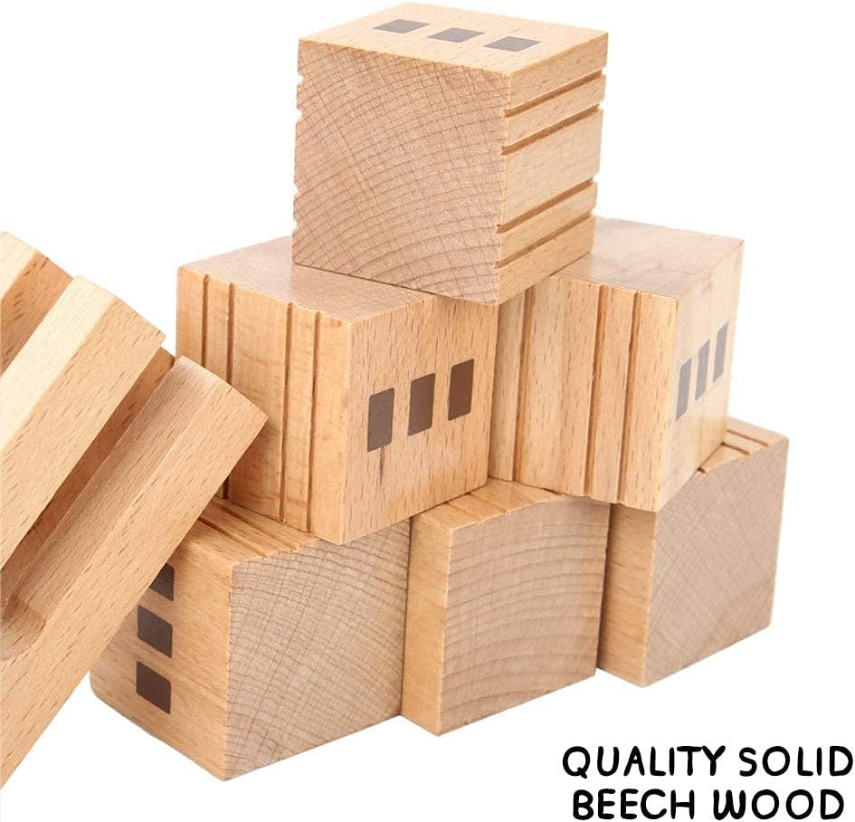 Xylolin Wooden Castle Building Blocks Set, Big Solid Beech Wood Toddlers Stacking Block Toy, Kids Construction Playset for Boys Girls 69 Pieces Set - Image 5