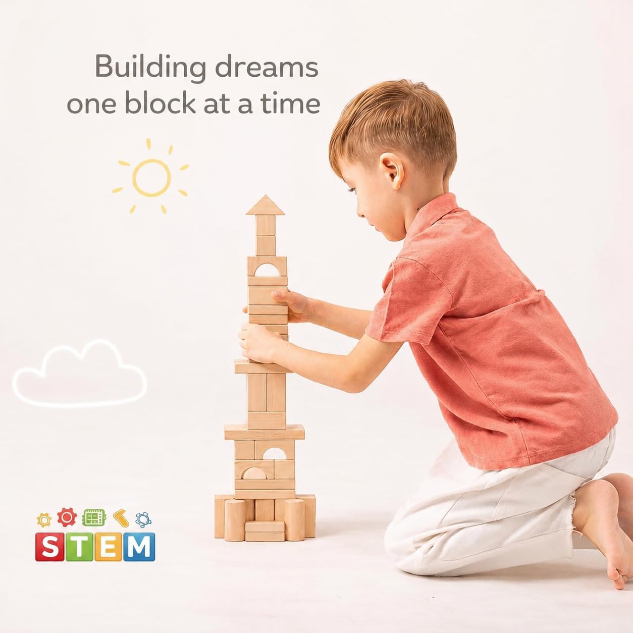 Pidoko Kids 100pcs Natural Beech Wood Building Blocks for Toddlers 1-3, Wooden Blocks with Storage Bucket and Shape Sorter Lid Montessori Toys for 1 2 3 Year Old Boys and Girls, Preschool Learning - Image 6