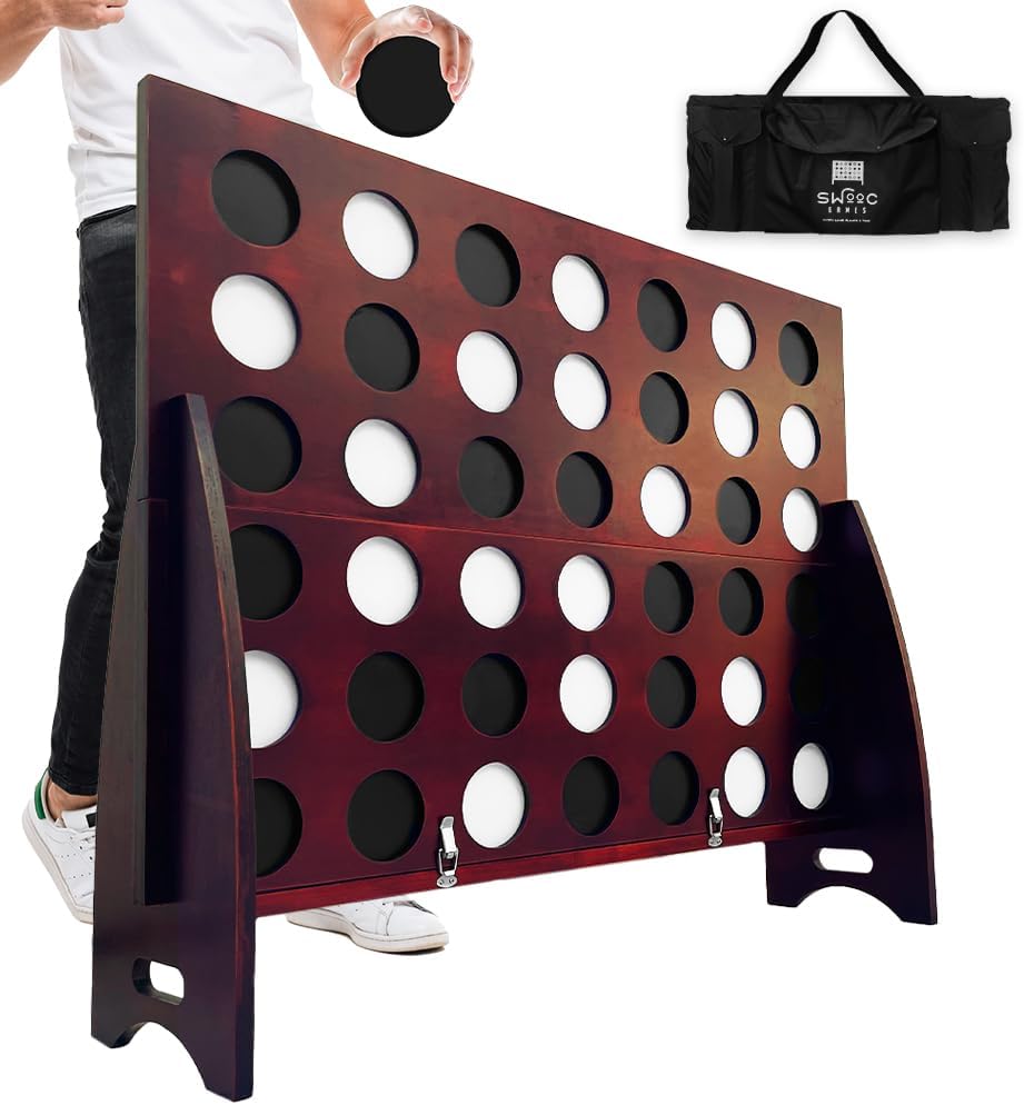 SWOOC Games - Premium XL Giant 4 in A Row (4ft x 3ft) All Weather with Carrying Case & 60% Quieter Design - Giant Connect Outdoor Game - Outdoor Games for Family - Jumbo Lawn Activity - Outside Fun