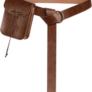 EpicCos Renaissance Belt Pouch, Medieval Pirate Cosplay Accessories for LARP, Vintage Leather Waist Bag with Ren Faire Belt (Brown)