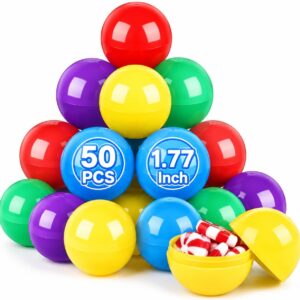 Ciieeo 50pcs Gumball Vending Machine Capsules Empty Colored Round Capsules Plastic Fillable Containers Toy Supplies for Prizes Party Favors 45mm