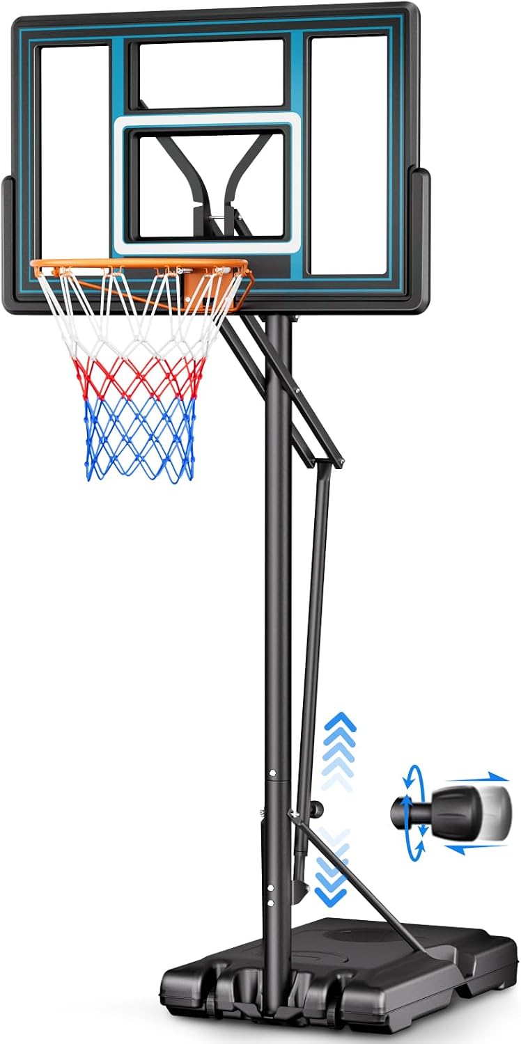 Asbest 44" Portable Basketball Hoop Outdoor | 5.5-10ft Stepless Adjustable Height Basketball Goal System for Driveway, Backyard, for All Ages