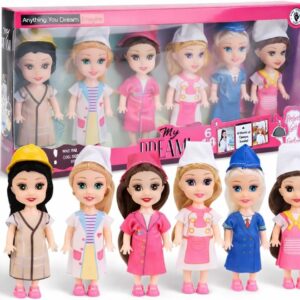 Liberty Imports Little Career Toddler Dolls with Dresses, Girls Imaginative Pretend Play Mini Small Dolls with Outfits for Chef, Doctor, Pilot, Engineer, Teacher & Baker (Career)